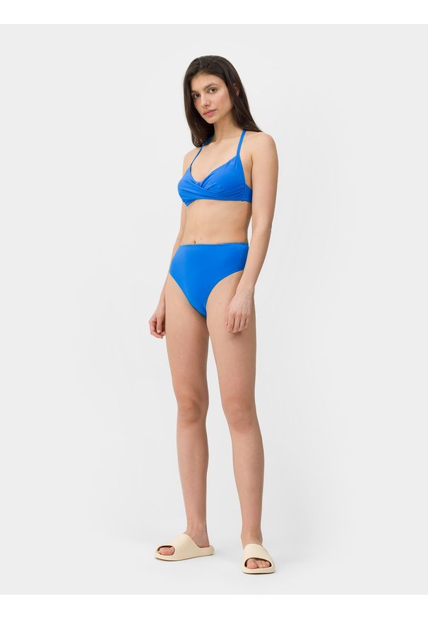 4f - 4F Dół od bikini damski S. Stan: podwyższony. Kolor: niebieski. Materiał: włókno, dzianina, materiał. Wzór: gładki