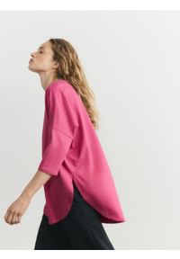 Reserved - T-shirt z modalem - fuksja. Kolor: różowy. Materiał: bawełna, dzianina #1