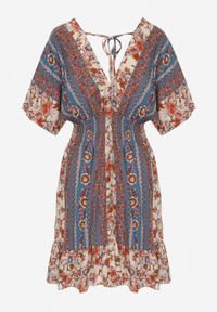 Renee - Beżowo-Granatowa Sukienka Dylina. Kolor: beżowy. Materiał: wiskoza, tkanina. Długość: mini #2