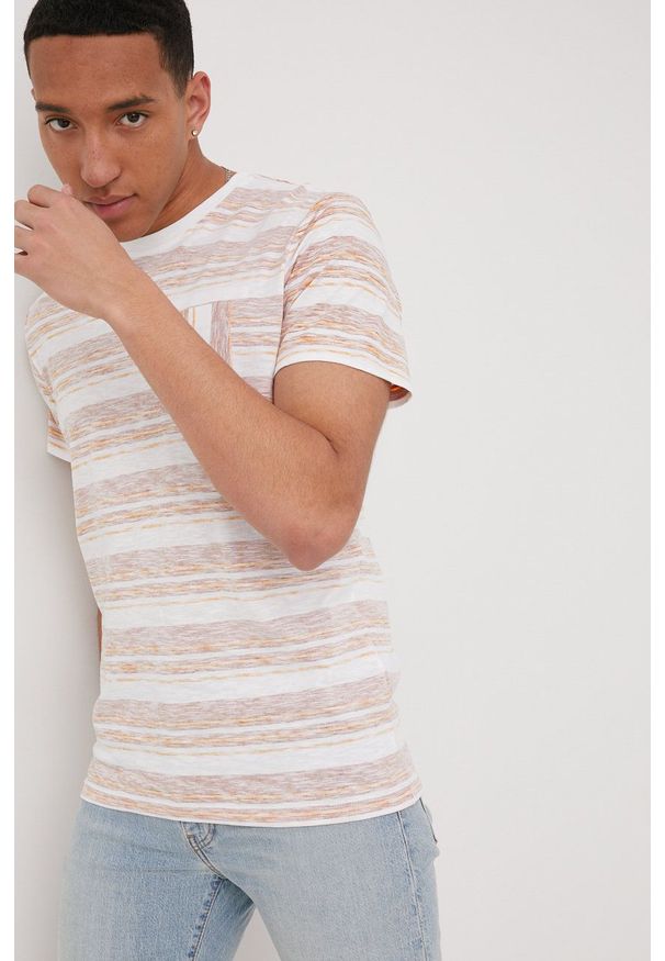 Tom Tailor t-shirt bawełniany kolor pomarańczowy wzorzysty. Kolor: pomarańczowy. Materiał: bawełna
