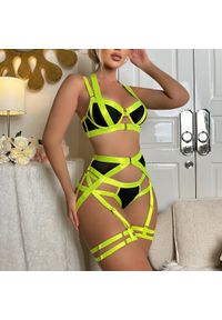 Intica - Komplet bielizny z pasem do pończoch regulowane zapięcia Dalija. Kolor: czarny. Materiał: materiał. Wzór: paski #8