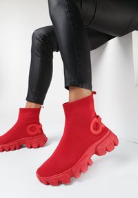 Born2be - Czerwone Sneakersy Amathime. Wysokość cholewki: za kostkę. Kolor: czerwony. Materiał: materiał. Szerokość cholewki: normalna #1