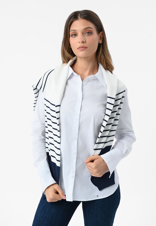 Volcano - Biała koszula damska K-LIZZY. Okazja: na spotkanie biznesowe. Kolekcja: plus size. Kolor: biały. Materiał: włókno, materiał. Styl: biznesowy, elegancki, klasyczny