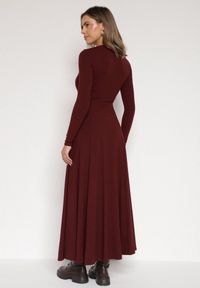 Born2be - Bordowa Bawełniana Sukienka o Rozkloszowanym Kroju Tuselenea. Okazja: na co dzień. Kolor: czerwony. Materiał: bawełna. Typ sukienki: proste. Styl: casual, elegancki #2