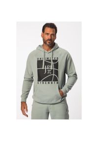 JAY-PI - Męska Bluza z kapturem fitness koszykarski nadruk. Typ kołnierza: kaptur. Kolekcja: plus size. Kolor: szary. Materiał: materiał, poliester, bawełna. Wzór: nadruk. Sport: fitness