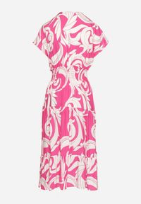 Born2be - Różowa Sukienka z Bawełny Ozdobiona Guzikami i Geometrycznym Wzorem Talissea. Okazja: na co dzień. Typ kołnierza: dekolt w kształcie V. Kolor: różowy. Materiał: bawełna. Wzór: aplikacja, geometria. Sezon: lato. Styl: casual #3