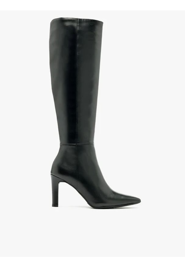 Ryłko - Czarne kozaki na obcasie. Zapięcie: zamek. Kolor: czarny. Materiał: skóra. Obcas: na obcasie. Styl: street. Wysokość obcasa: średni