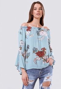 Born2be - Jasnoniebieska Bluzka Intuitively. Kolor: niebieski. Wzór: kwiaty, nadruk #1