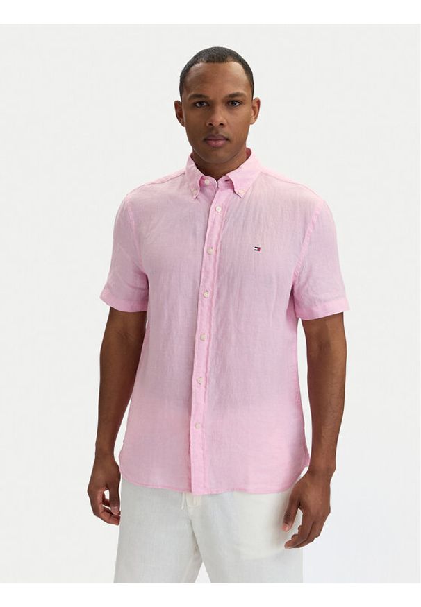 TOMMY HILFIGER - Tommy Hilfiger Koszula MW0MW41531 Różowy jasny Regular Fit. Kolor: różowy. Materiał: len