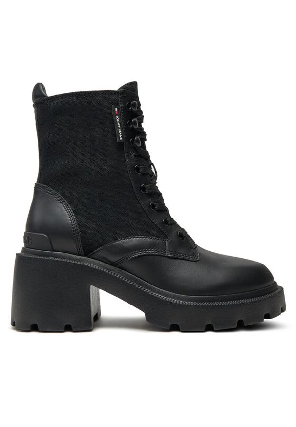 Tommy Jeans Botki Tjw Mid Heel Boot Mix Media EN0EN02556 Czarny. Kolor: czarny. Materiał: skóra