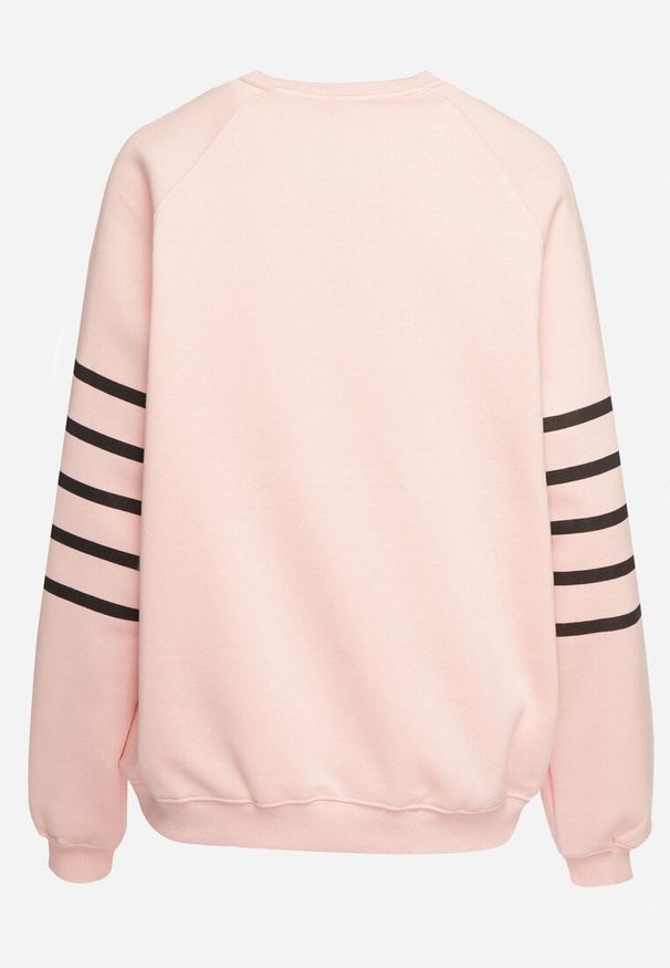 Born2be - Różowa Dzianinowa Bluza z Polarem Ozdobiona Poziomymi Paskami Labril. Kolor: różowy. Materiał: polar, dzianina. Wzór: aplikacja. Styl: klasyczny, elegancki