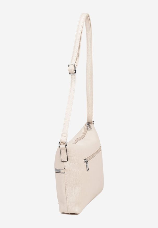 Born2be - Jasnobeżowa Torebka z Regulowanym Paskiem i Ozdobnymi Suwakami Malarelle. Kolor: beżowy. Styl: elegancki