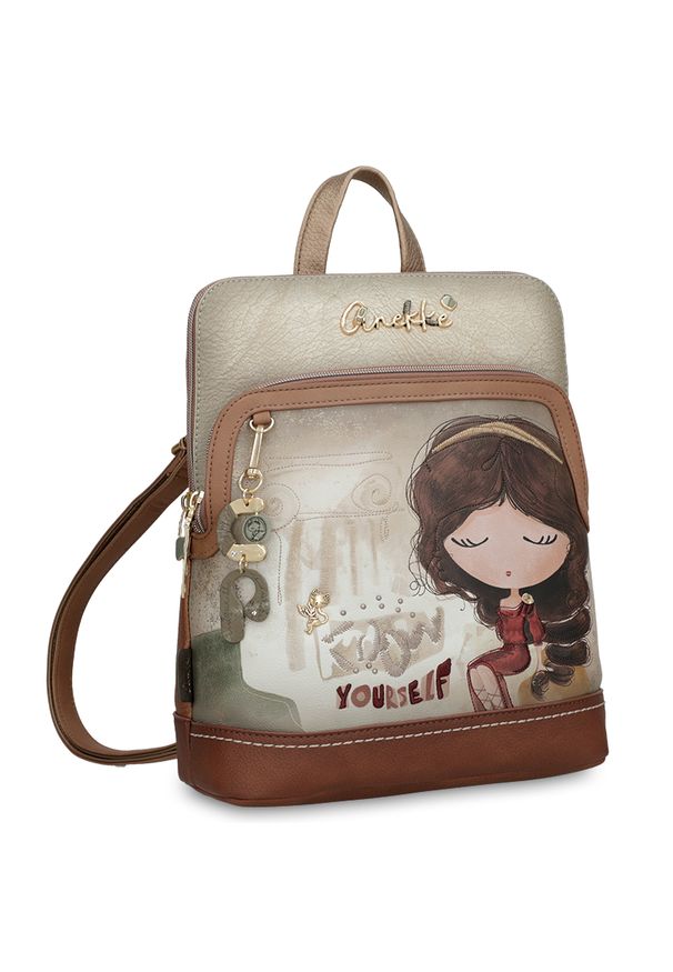 Brązowy Stylowy Damski Plecak Anekke. Kolor: brązowy. Wzór: aplikacja. Styl: elegancki