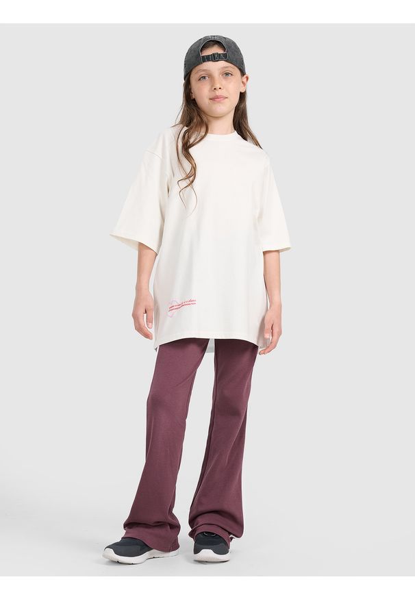 4f - 4F T-shirt oversize z nadrukiem dziewczęcy - biały 164 (13-14 lat). Okazja: na co dzień. Kolor: biały. Materiał: jersey, bawełna. Wzór: nadruk. Sezon: lato. Styl: casual, klasyczny, sportowy