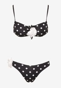 Born2be - Biało-Czarne Bikini w Kropki Biustonosz i Majtki Figi z Kwiatowymi Aplikacjami Moritia. Kolor: biały. Wzór: aplikacja, kwiaty, kropki #2