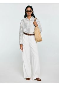 Big-Star - Spodnie damskie wide z domieszką lnu białe Malusi 100. Stan: podwyższony. Kolor: biały. Materiał: len. Wzór: kolorowy. Sezon: lato. Styl: elegancki #2