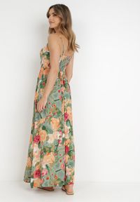 Born2be - Zielona Sukienka Caeede. Kolor: zielony. Długość rękawa: na ramiączkach. Wzór: kolorowy, aplikacja. Sezon: lato. Typ sukienki: kopertowe. Styl: wizytowy. Długość: maxi #3