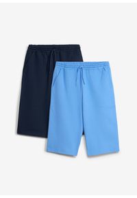 bonprix - Bermudy dresowe z czystej bawełny organicznej, loose fit, 2 szt.. Okazja: na co dzień. Kolor: niebieski. Materiał: dresówka, bawełna. Styl: casual #1