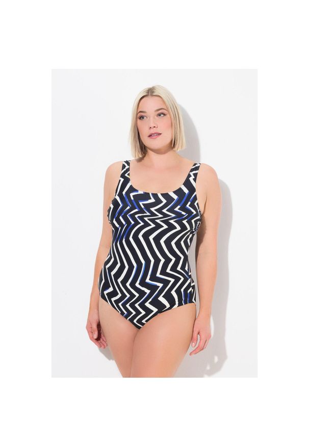 ULLA POPKEN - Damskie Kostium kąpielowy różowy bez miękkich miseczek okrągły dekolt. Kolekcja: plus size. Kolor: czarny. Materiał: poliamid, materiał, elastan