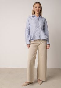 Born2be - Niebieska Koszula z Bawełną w Paseczki z Rozkloszowanym Dołem Meridianes. Okazja: na co dzień, na spotkanie biznesowe. Kolor: niebieski. Materiał: bawełna. Styl: casual, biznesowy, elegancki, klasyczny #2