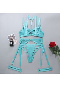 Intica - Komplet bielizny z pasem do pończoch regulowane zapięcia Dalija. Kolor: niebieski. Materiał: materiał. Wzór: paski #1