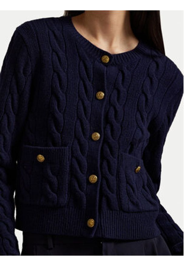 Polo Ralph Lauren Kardigan 211978312501 Granatowy Regular Fit. Typ kołnierza: polo. Kolor: niebieski. Materiał: wełna