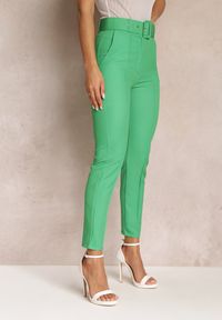 Renee - Zielone Materiałowe Spodnie z Wysokim Stanem i Paskiem Pylisa. Stan: podwyższony. Kolor: zielony. Materiał: materiał. Styl: klasyczny #3