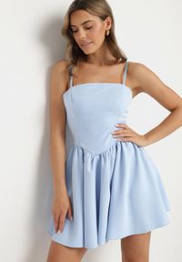 Born2be - Jasnoniebieska Gorsetowa Sukienka z Rozkloszowanym Dołem Lealetia. Typ kołnierza: dekolt gorset. Kolor: niebieski. Długość rękawa: na ramiączkach. Typ sukienki: gorsetowe #7