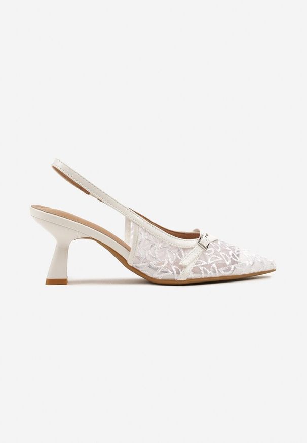 Renee - Białe Sandały Vices na Obcasie z Haftowanej Siateczki Telaniriel. Okazja: na co dzień. Kolor: biały. Materiał: jeans. Wzór: haft. Obcas: na obcasie. Styl: casual, elegancki. Wysokość obcasa: średni