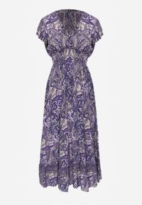 Renee - Granatowa Bawełniana Sukienka Paisley z Kopertowym Dekoltem z Falbaną i Gumką w Talii Brionea. Okazja: na co dzień. Typ kołnierza: dekolt kopertowy. Kolor: niebieski. Materiał: bawełna. Długość rękawa: krótki rękaw. Wzór: paisley. Typ sukienki: kopertowe. Styl: casual, elegancki #6