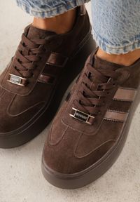 Born2be - Brązowe Zamszowe Sneakersy na Grubej Podeszwie ze Skórzaną Wkładką Yinrieth. Okazja: na co dzień. Kolor: brązowy. Materiał: skóra, zamsz. Szerokość cholewki: normalna #9