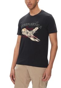 Aeronautica Militare - AERONAUTICA MILITARE Granatowy bawełniany męski t-shirt, Rozmiar XXL. Okazja: na co dzień. Kolor: niebieski. Materiał: bawełna. Styl: casual, klasyczny, elegancki #4