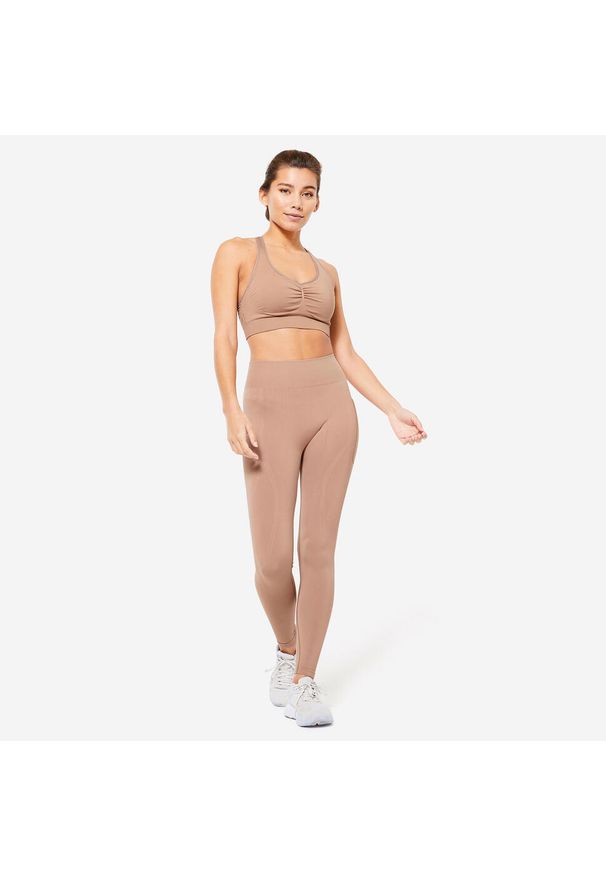 DOMYOS - Legginsy fitness damskie Domyos Push Up. Kolor: brązowy, różowy, wielokolorowy. Materiał: poliamid, elastan, materiał, poliester. Sport: fitness