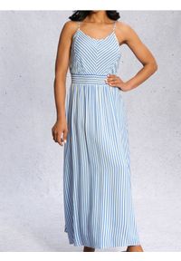 Sinsay - Sukienka maxi - biały. Kolor: biały. Materiał: wiskoza. Długość rękawa: na ramiączkach. Wzór: paski. Długość: maxi #1