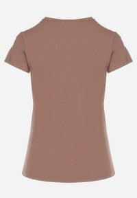 Born2be - Brązowy Bawełniany Klasyczny T-shirt Lunolia. Okazja: na co dzień. Kolor: brązowy. Materiał: bawełna. Wzór: gładki. Styl: klasyczny #7