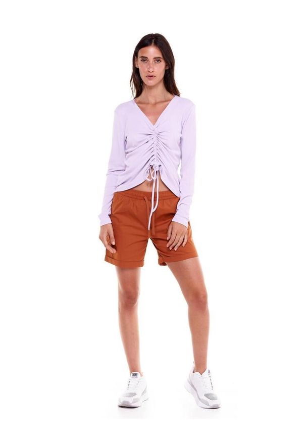 LEONE 1947 APPAREL - Damski, sznurowany t-shirt w odcieniach ziemi. Kolor: różowy. Materiał: tkanina. Długość rękawa: długi rękaw. Sport: fitness