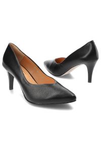 Czarne Czółenka Clasicco Eleganckie Buty Na Obcasie. Kolor: czarny. Materiał: skóra. Szerokość cholewki: normalna. Obcas: na obcasie. Styl: elegancki. Wysokość obcasa: średni #5