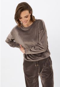 Volcano - Welurowa bluza B-CARLA. Kolor: brązowy. Materiał: welur. Styl: klasyczny, elegancki