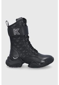 Karl Lagerfeld Workery skórzane damskie kolor czarny na platformie. Nosek buta: okrągły. Zapięcie: sznurówki. Kolor: czarny. Materiał: skóra. Obcas: na platformie