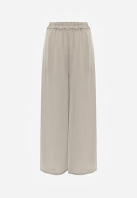 Renee - Jasnozielone Wiskozowe Spodnie Szerokie High Waist Rissalene. Okazja: na spotkanie biznesowe, do pracy. Stan: podwyższony. Kolor: beżowy. Materiał: wiskoza. Styl: biznesowy, elegancki #5