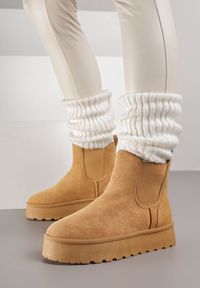 Born2be - Brązowe Śniegowce na Grubej Podeszwie w Stylu Sztybletów Avrenna. Okazja: na co dzień. Kolor: brązowy. Materiał: jeans. Styl: casual, klasyczny #5