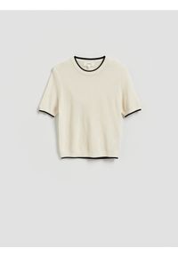 Reserved - Wełniany t-shirt - złamana biel. Materiał: wełna #1