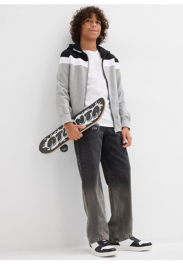 bonprix - Dżinsy cieniowane, loose fit, straight. Okazja: na co dzień. Kolor: szary. Styl: casual