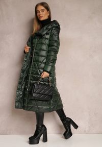 Renee - Ciemnozielona Kurtka za Kolano z Wiązanym Paskiem i Kapturem Feome. Okazja: na co dzień. Kolor: zielony. Materiał: tkanina. Styl: casual, klasyczny #5