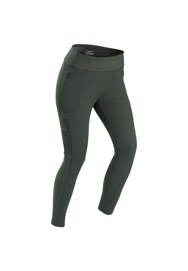 FORCLAZ - Legginsy trekkingowe damskie Forclaz Travel 500. Kolor: zielony. Materiał: materiał, elastan, poliamid