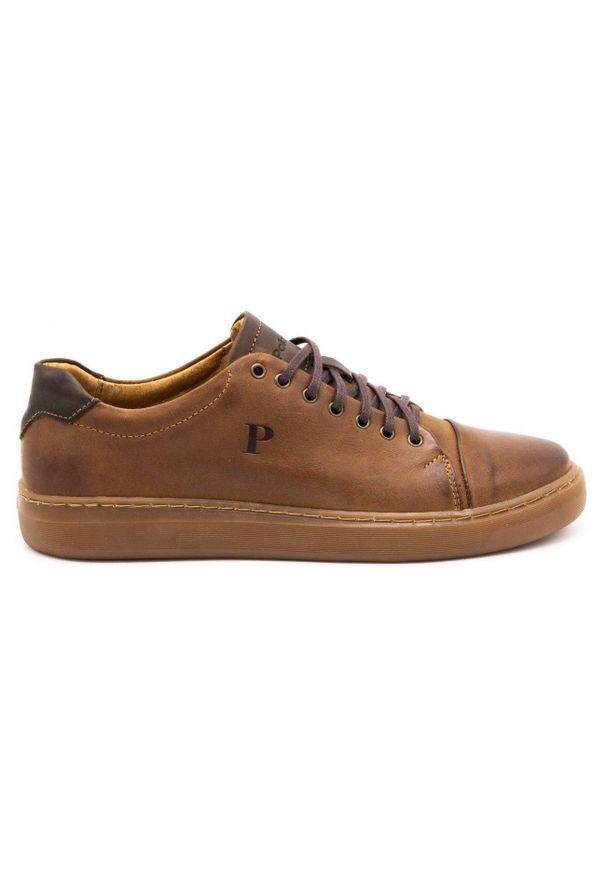 Polbut Buty męskie skórzane 2109 camel brązowe. Kolor: brązowy. Materiał: skóra