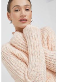 Vero Moda kardigan z domieszką wełny damski kolor pomarańczowy. Kolor: pomarańczowy. Materiał: wełna. Długość rękawa: raglanowy rękaw. Wzór: ze splotem #5