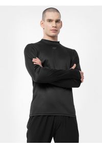 4f - Longsleeve do biegania w terenie slim męski. Typ kołnierza: golf. Kolor: czarny. Materiał: włókno, dzianina. Długość rękawa: długi rękaw #1