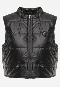 Renee - Czarna Kamizelka o Krótkim Kroju ze Ściągaczem w Talii i Naszywką Mevannae. Okazja: na spotkanie biznesowe. Kolor: czarny. Materiał: jeans. Długość: krótkie. Wzór: aplikacja. Styl: biznesowy, elegancki #4