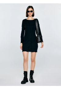 Big-Star - Sukienka damska mini dopasowana czarna Malgosara 906. Kolor: czarny. Materiał: dzianina. Wzór: prążki. Typ sukienki: asymetryczne, kopertowe. Styl: elegancki. Długość: mini #6